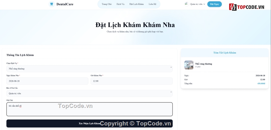 Web nha khoa,Website phòng khám nha khoa,lịch